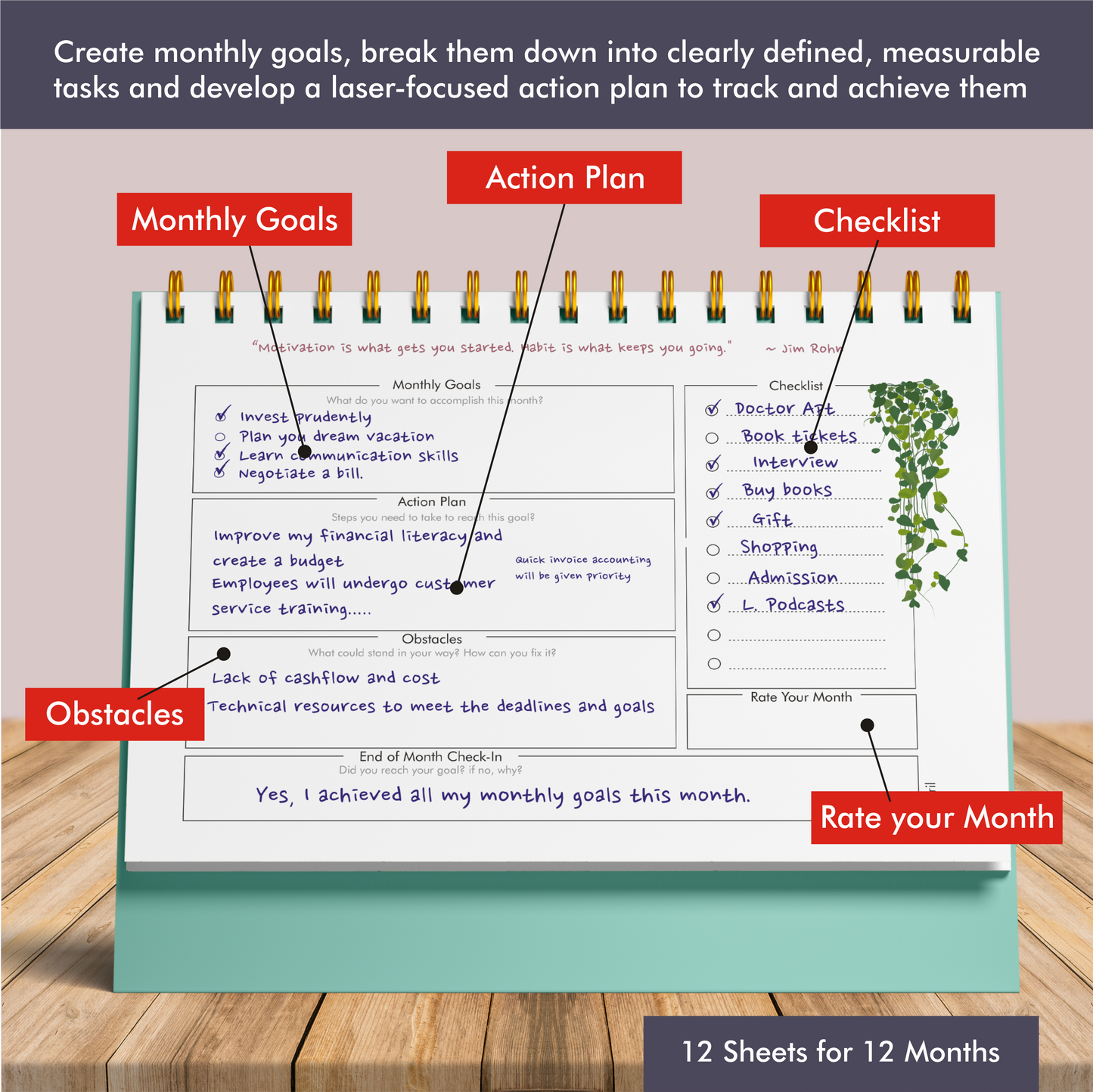 Habit Tracker Calendar & To Do List Planner - Daily Habit Tracker - Undated 12-Months for Building Daily Healthy Habits