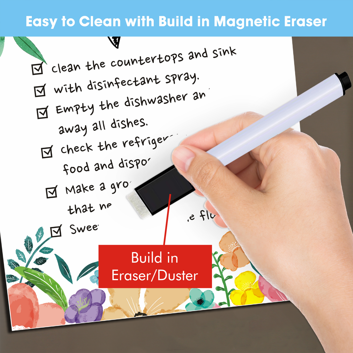 Zaslan Magnetic Dry Erase Rewritable Whiteboard For Fridge With Marker Pen and Duster/Eraser | Size - 23 X 28 Cm