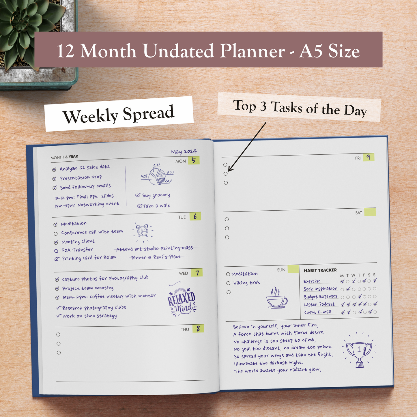 Magnet for Miracle Planner - Undated Weekly & Monthly Life Planner, A5 Size Hardcover + Stickers, 12 Months