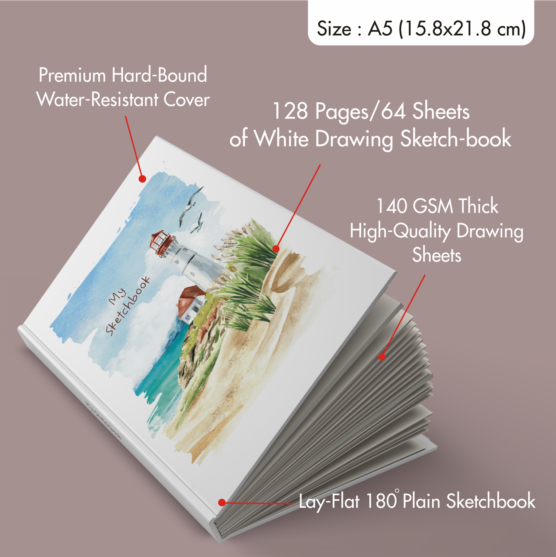 A5 Sketch Book for Artist - 140 GSM, 128 Pages / 64 Sheets – Zaslan