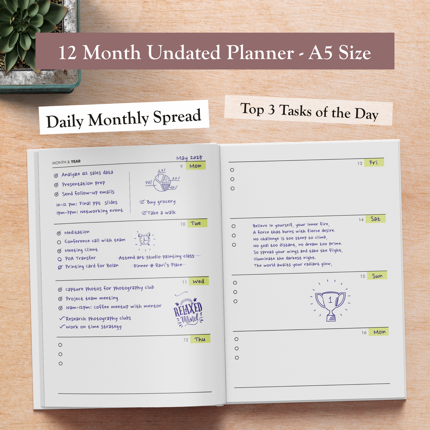 Magnet for Miracle Planner - Undated Weekly & Monthly Life Planner, A5 Size Hardcover + Stickers, 12 Months