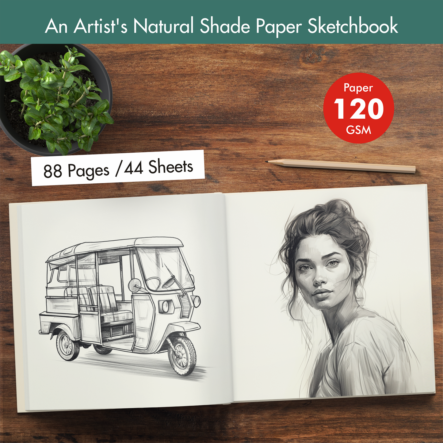 Artist's Square Sketchbook - 120 Gsm - 88 Pages/44 Sheets - Hard Bound Drawing Book