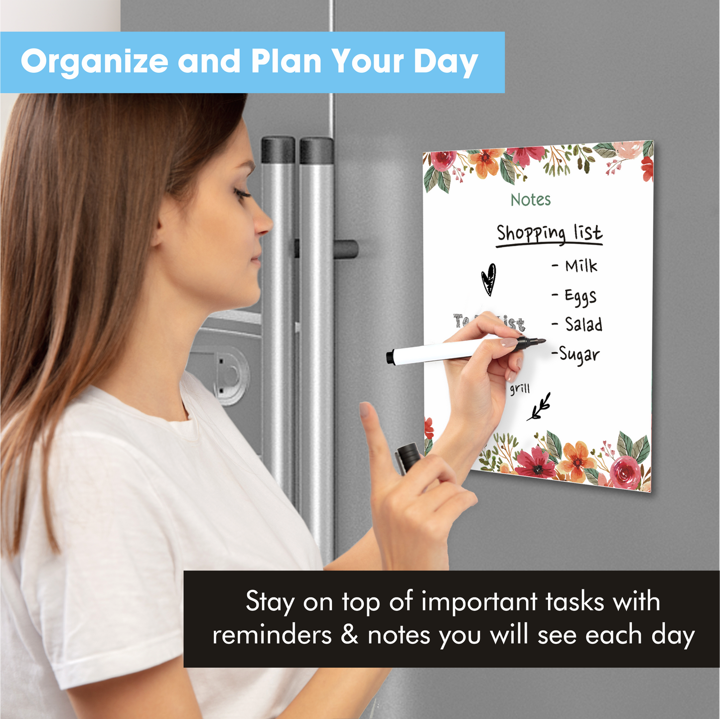 Zaslan Magnetic Dry Erase Rewritable Whiteboard For Fridge With Marker Pen and Duster/Eraser | Size - 23 X 28 Cm