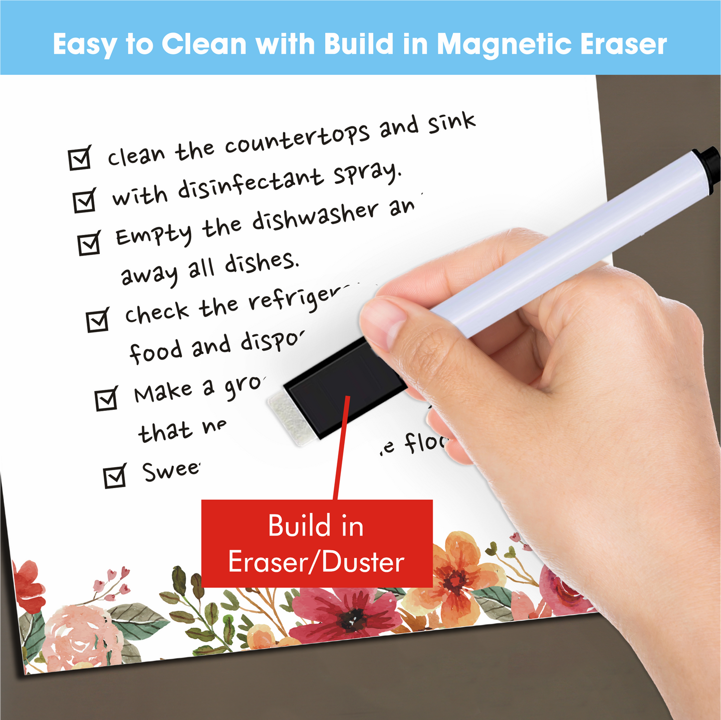 Zaslan Magnetic Dry Erase Rewritable Whiteboard For Fridge With Marker Pen and Duster/Eraser | Size - 23 X 28 Cm