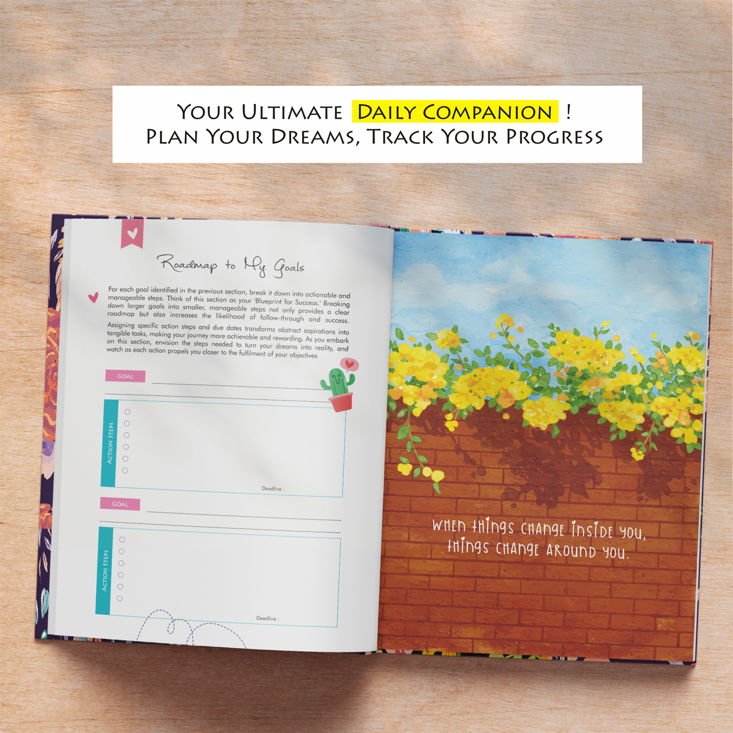 Dream Create Inspire - Undated Daily & Monthly Planner | Guided Journal, Gratitude Journal & Habit Tracker | 160+ Stickers | 12 Months